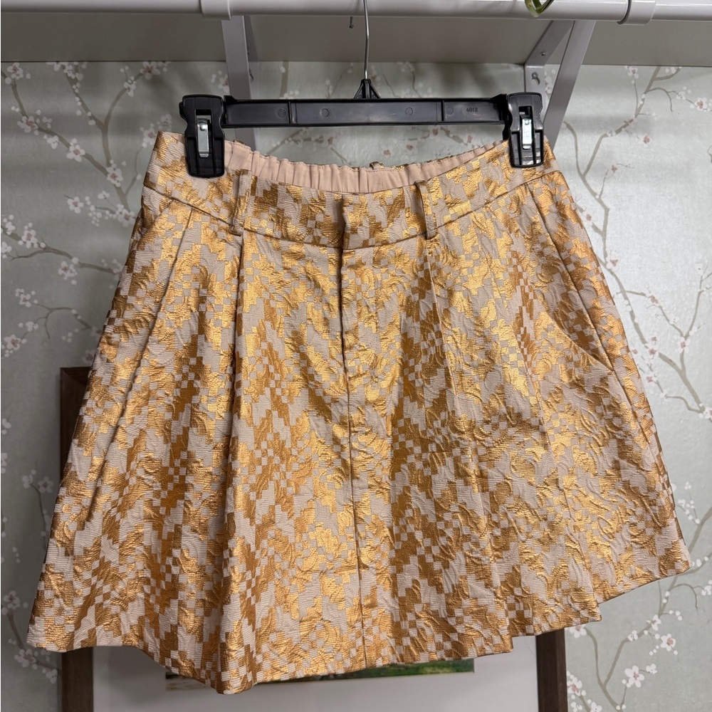 Holiday skirt Rachel Roy Gold and Cream Mini Skirt